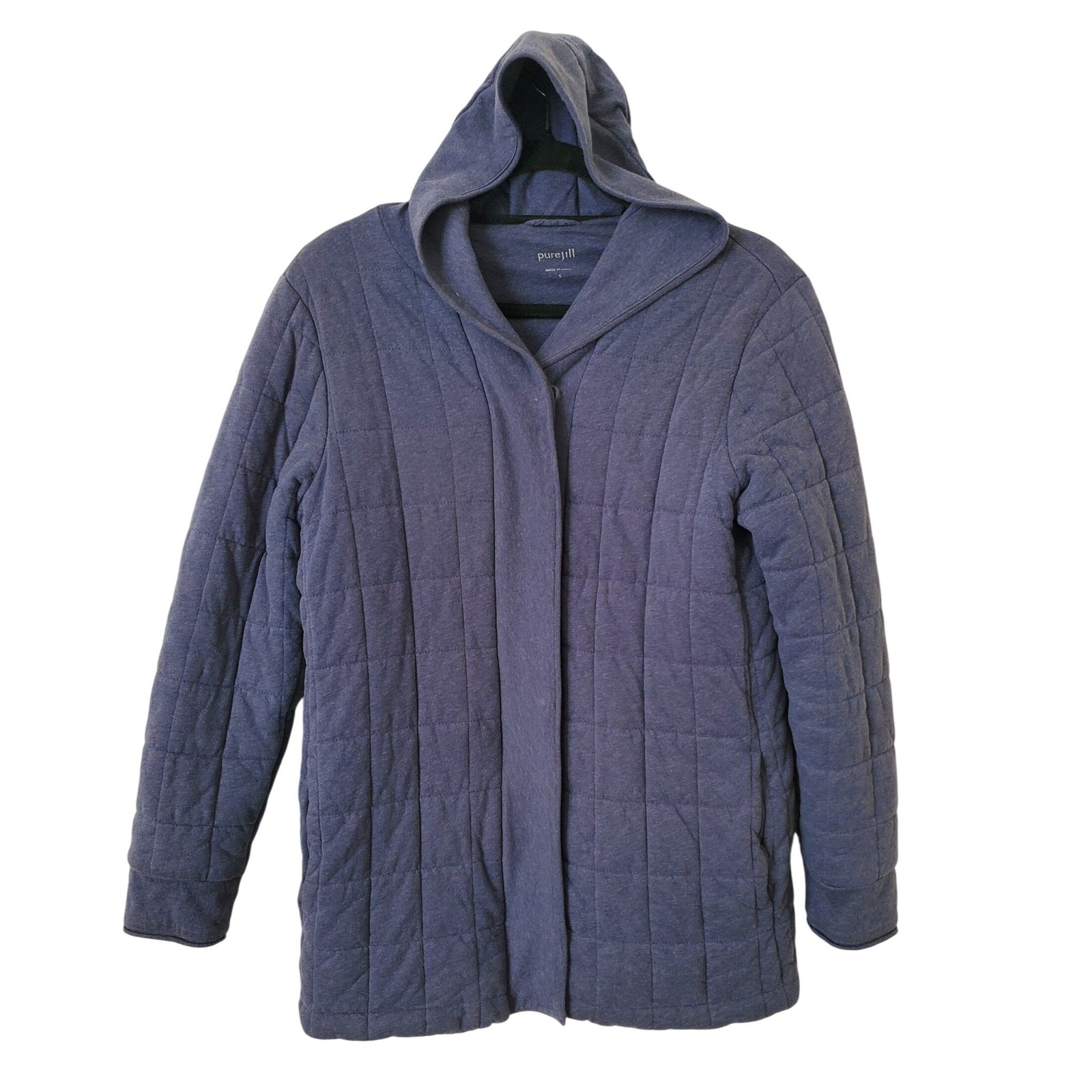 Pure J Jill Quilted Hooded Jacket Blue Snap & Full Zip Closure Size S Barn Coat